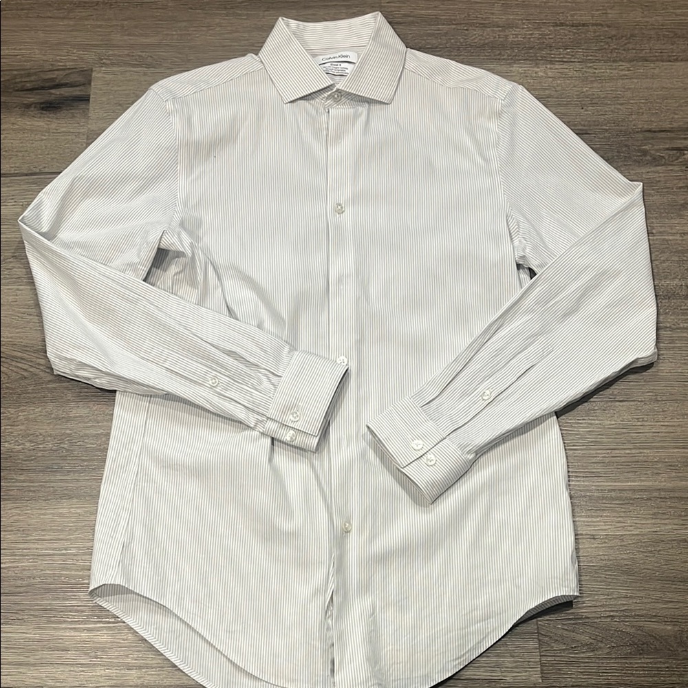 Calvin Klein White Striped Dress Shirt